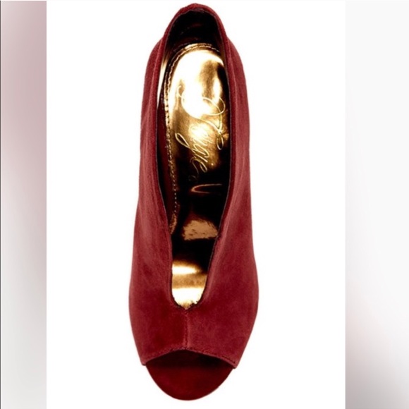 Fergie Rina, Wine Suede Peep Toe Heels - Picture 5 of 6